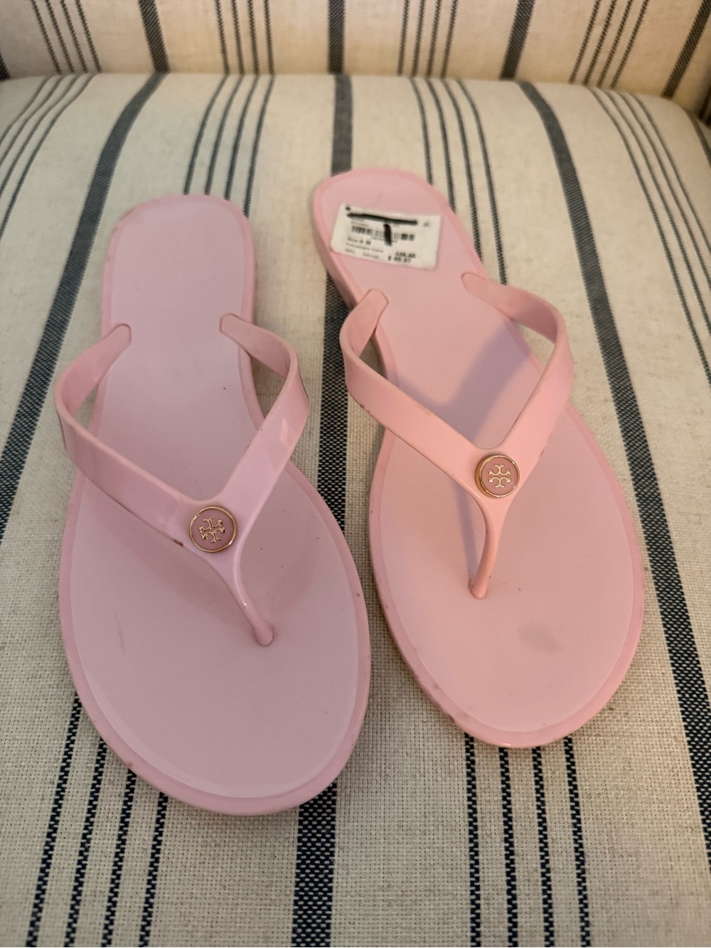 Tory Burch Pink Logo Jelly Flip Flops